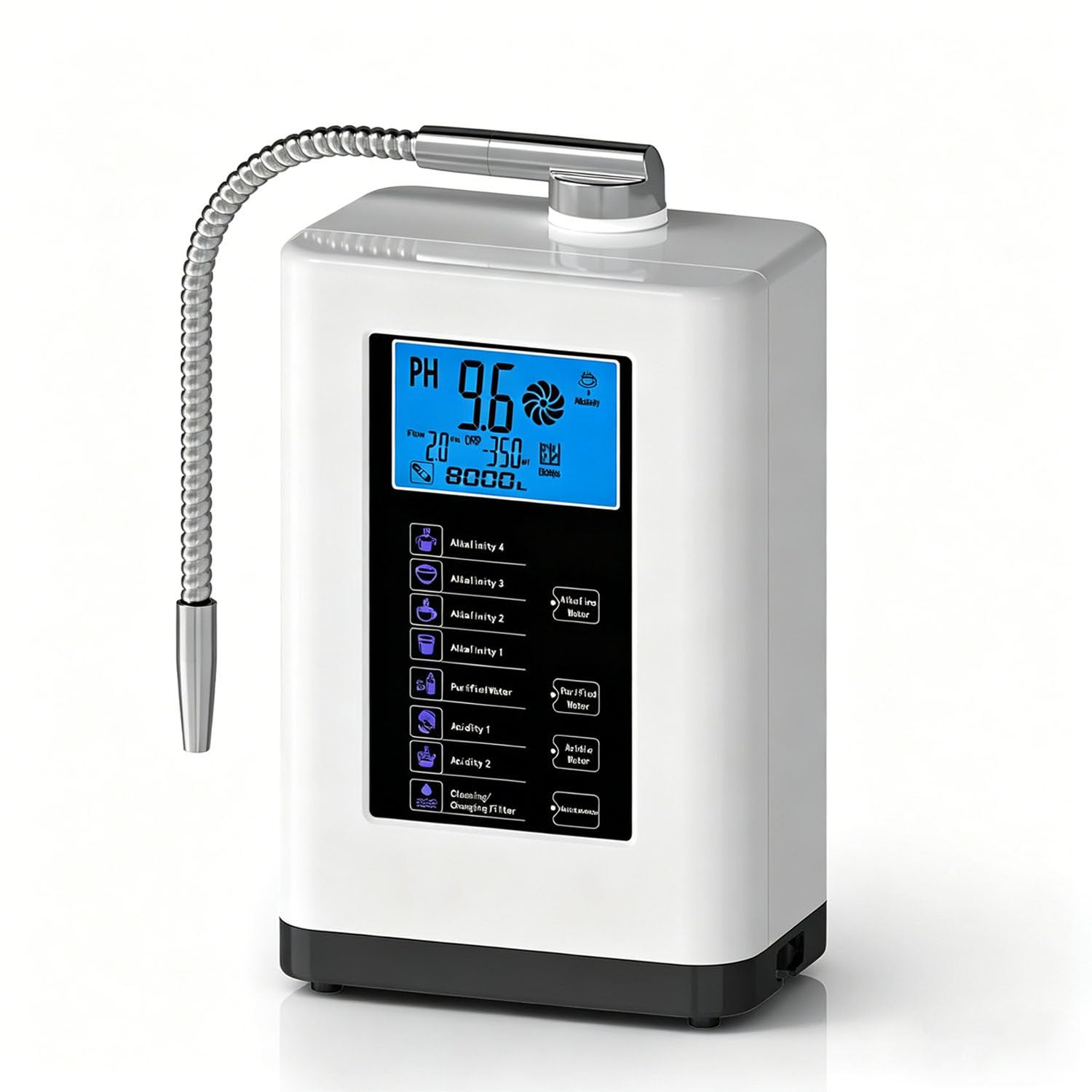 Ionizzatore d'Acqua alcalina AG7.0 Argento, meccanismo di filtrazione dell'Acqua per Uso Domestico con PH 3.5-10.5, 7 impostazioni dell'Acqua, 8000 Litri per Filtro, Pulizia Automatica White