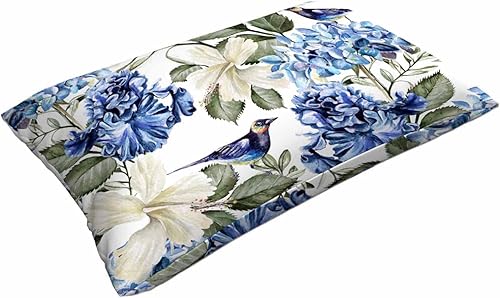 Miniatura 3 de Mugod Fundas de almohada decorativas para el hogar, diseño de flores de hibisco en acuarela azul, iris y pájaro, funda de cojín rectangular oblonga