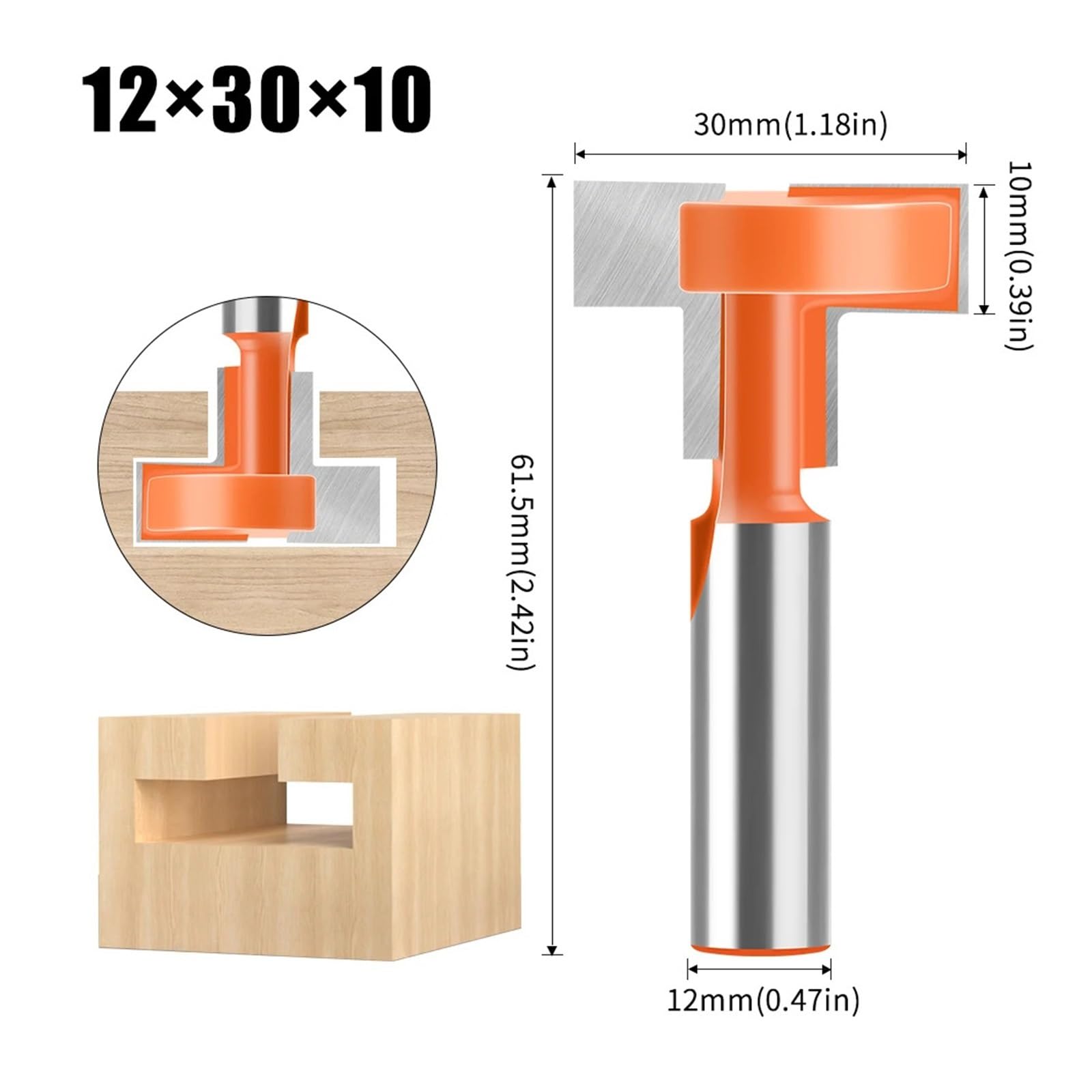 Broca Enrutadora En Forma De T, 3 Bordes Rectos Tres, Fresa for Tallado Carpintería, Herramientas Ranurado Cuatro, 1 Ud(2RZBTXD12X30X10mm)