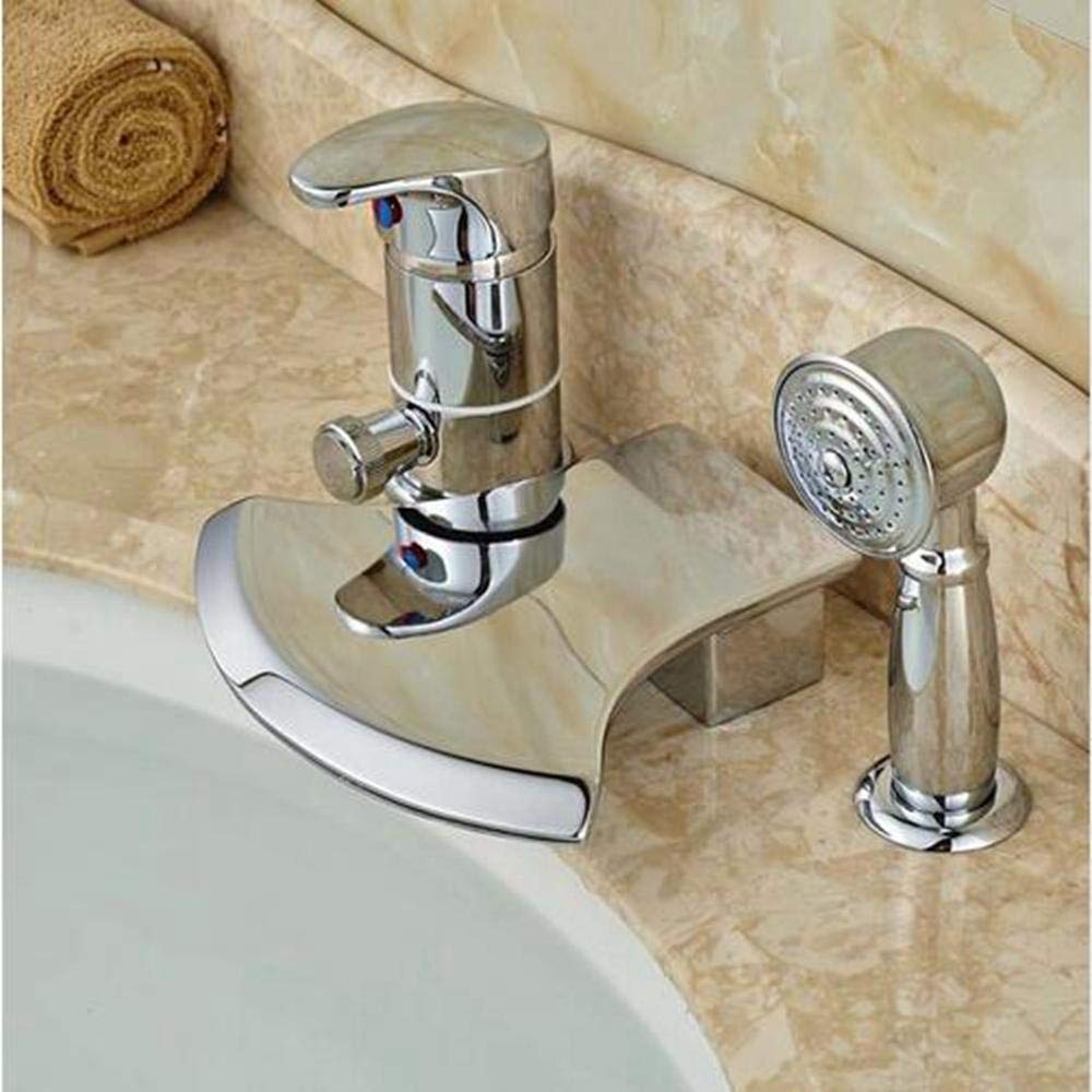 DFGHNBVC Chrome Polish One Handle Waterfall Bathtub Mixer Faucet With/Hand Shower Mixer