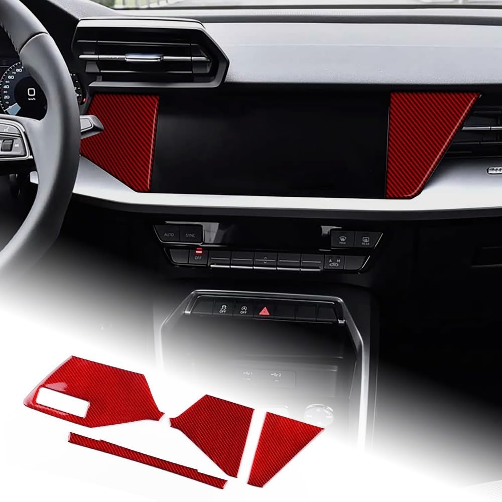 GIOPSQ Fit for Audi A3 S3 8Y 2020-2025 Carbon Fiber Center Console Dashboard Decorative Stickers, Interior Accessories, 4PCS/red/A