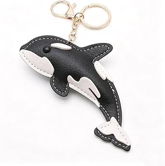 Orca Whale Keychain PU Leather Animal Bag Charm Ocean Nautical Key Ring for Car Key Handbag Backpack Tote Bag, Cute Stylish Accessories