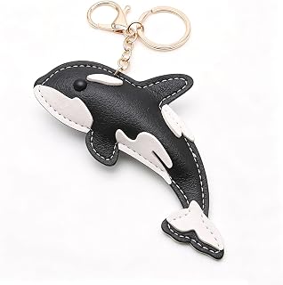 Orca Whale Keychain PU Leather Animal Bag Charm Ocean Nautical Key Ring for Car Key Handbag Backpack Tote Bag, Cute Stylish Accessories
