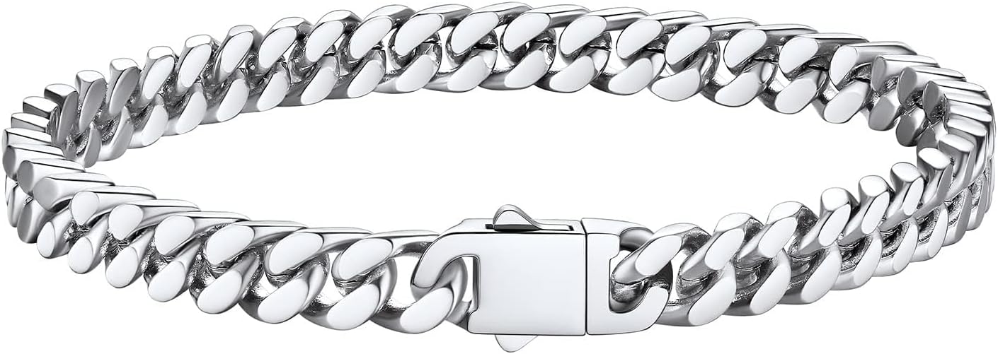 Bestyle Thick Mens Cuban Link Chain Bracelets, Durable Real 18K Gold/Black Metal Plated Solid Stainless Steel Hand Chain Cuban Bracelets for Men, Silver Black Gold Bracelets for Father Husband