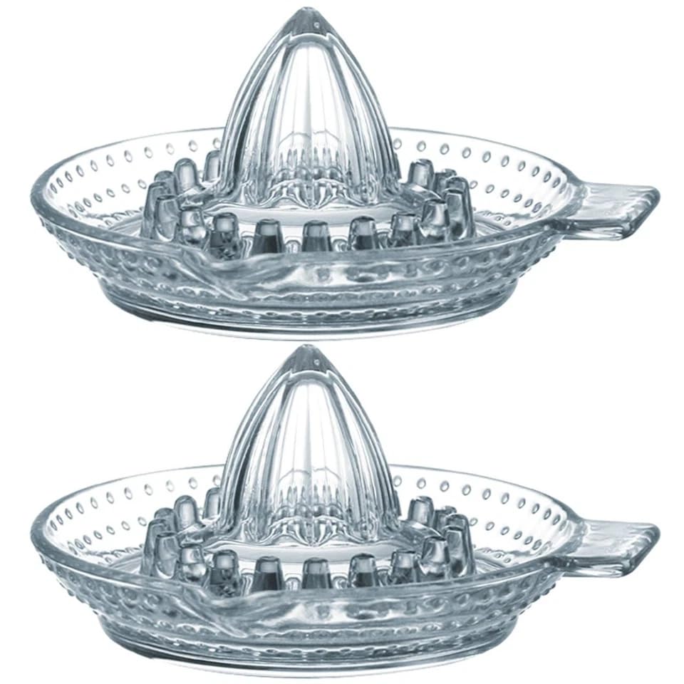 URBNLIVING Glass Lemon Squeezer Manual Citrus Juicer with Handle & Spout โ Durable Clear Fruit Reamer for Lemon, Lime & Orange Juice (Set of 2)