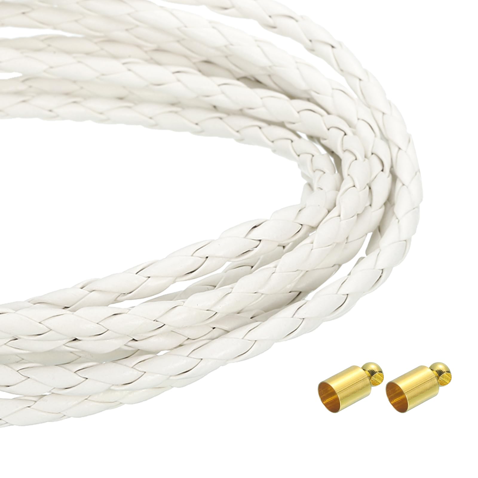QUARKZMAN 4mm 2,19 Iarde Cordini In Pelle Intrecciata, Cinghia Rotonda In Pelle Intrecciata Autentica Piegata Per Creazione Di Gioielli, Cravatta, Collane, Bianco