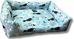 Caminha Pet para seu Cachorro/Gato descansar com conforto - 55x43x18 cm – Fibra Siliconada, Base Antiderrapante, Bordas Altas – Tecido Poliéster e Algodão Durável – Estampa Cachorrinhos – (Azul)