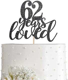 62 Black Glitter Happy 62nd Birthday Cake Topper, Cheers to 62 Years Party Cake Topper Decorations, Supplies