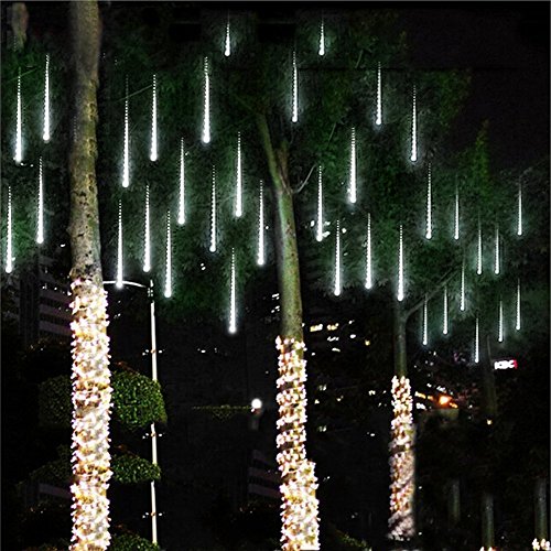 Amicool Meteor Shower Lights, Falling Rain Lights/Icicle Snow String Lights 30cm 8 Tubes 144 Waterproof LEDs Wedding Party Holiday Christmas Decorations(White)
