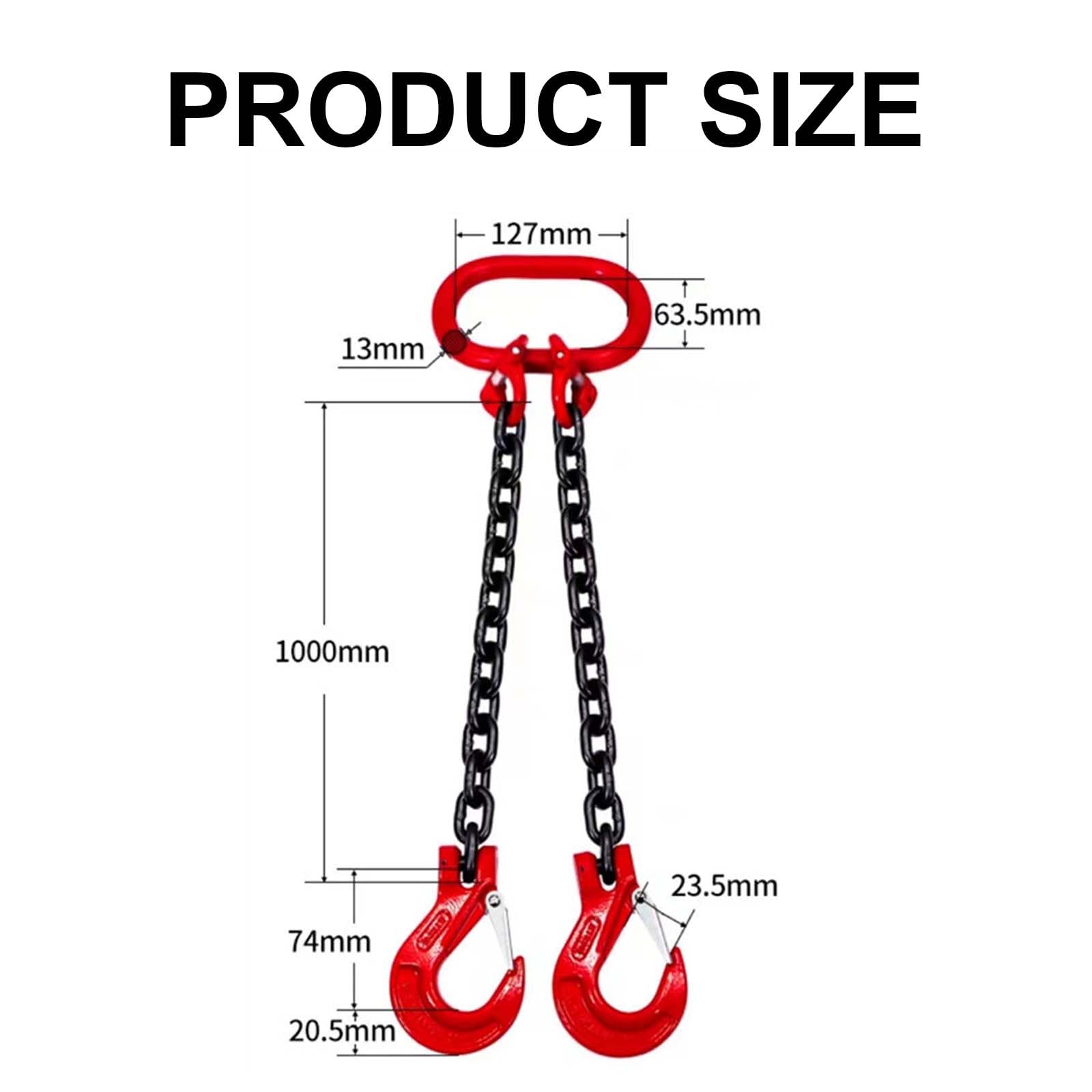 Eslinga de Cadena de 2 Hilos 1m 2t ø6mm Gancho Cabeza de Horquilla Cadena de Acero