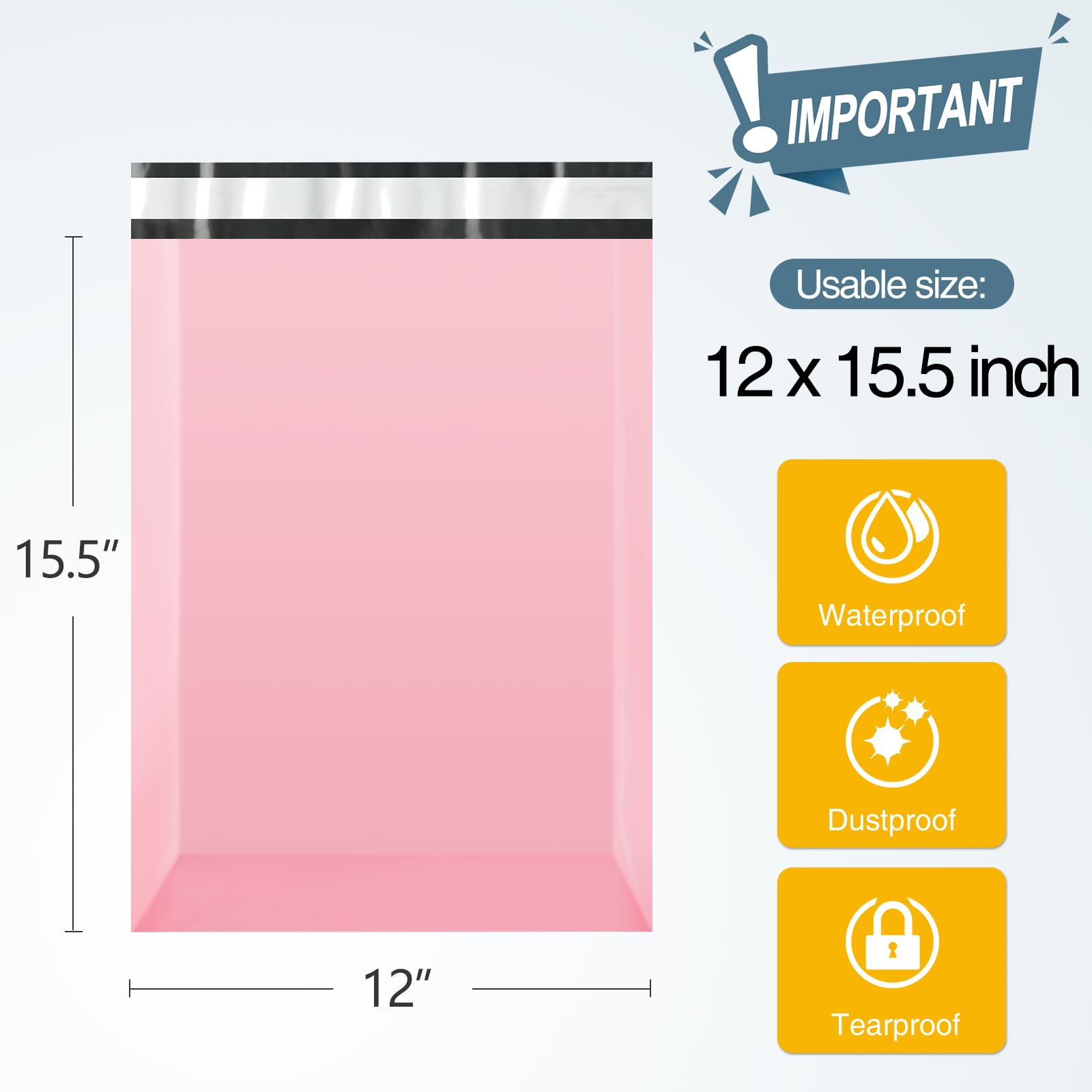 Famagic 200 sobres de polietileno de 12 x 15.5 pulgadas, color rosa claro, sobres de envío autoadhesivos, bolsas de embalaje impermeables y a prueba de desgarros