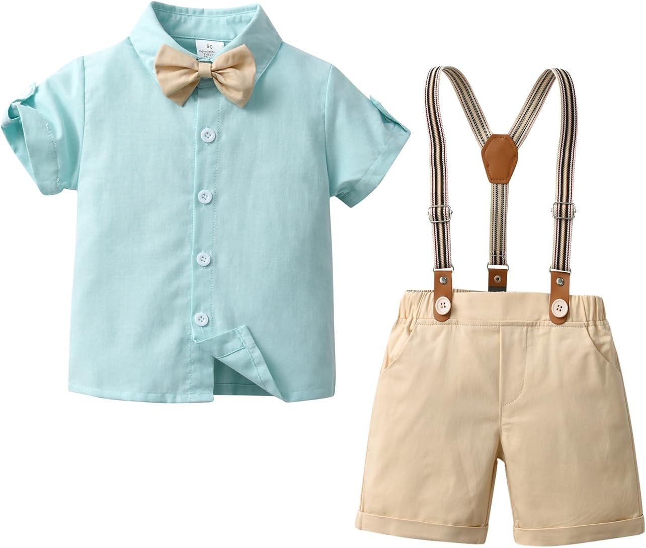 Baby Boys Gentleman Shorts Sets, Infant Outfits Suits, Shirt+Shorts+Bow Tie+Suspenders