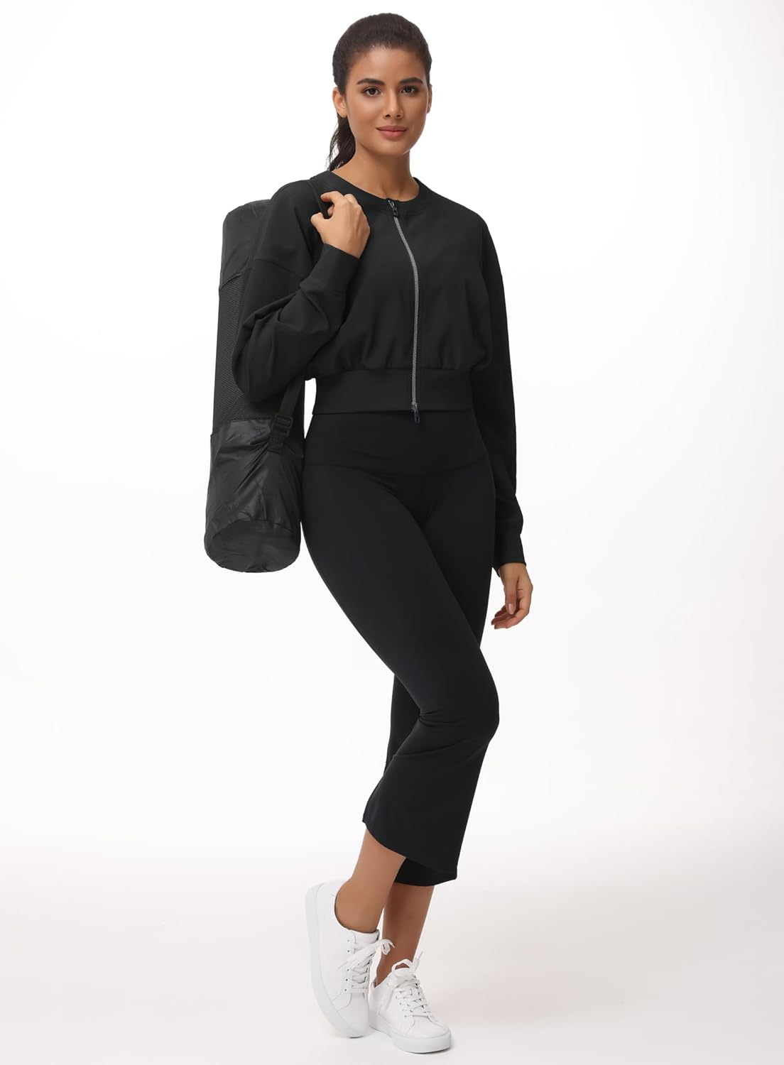 THE GYM PEOPLE Women's Cropped Jackets Full Zip Long Sleeve Ribbed Workout Sweatshirts Lightweight Casual Tops - Image 2