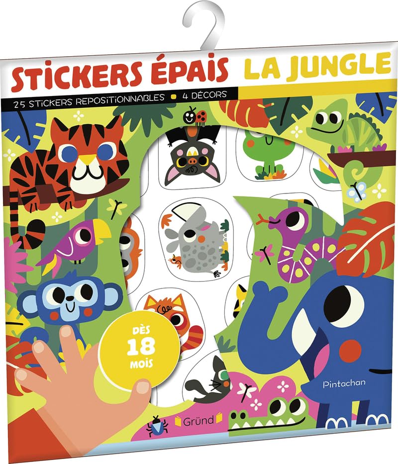Stickers épais : La jungle – Pochette de 25 autocollants épais et repositionnables avec 4 décors – À partir de 18 mois