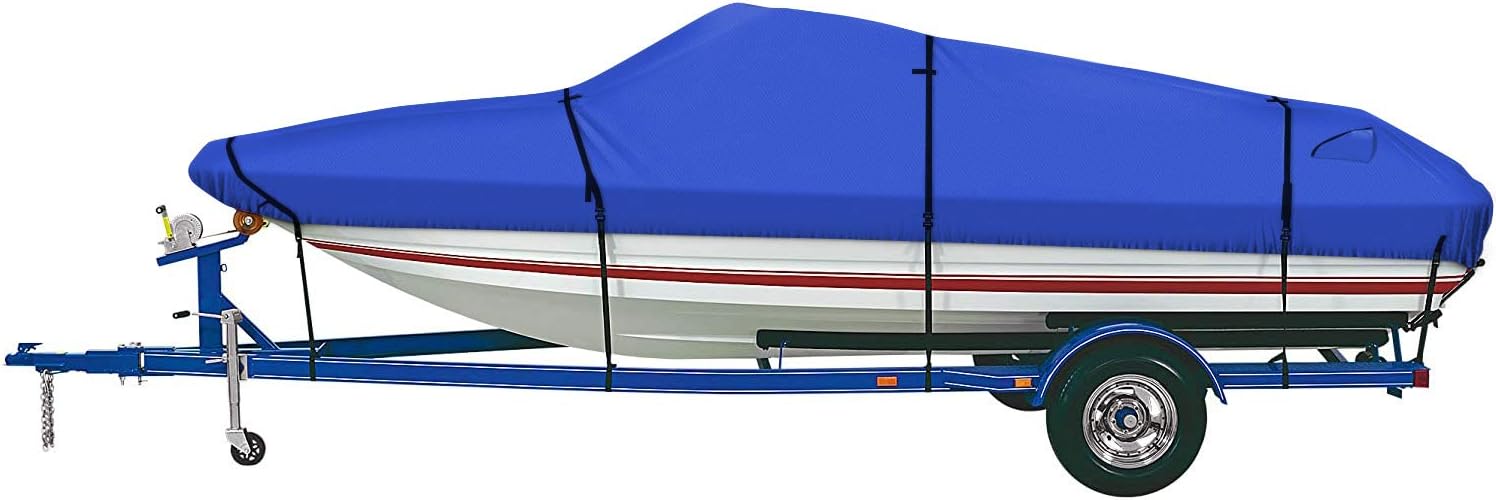 iCOVER Trailerable Boat Cover- 14'-16' 600D Water Proof Heavy Duty,Fits V-Hull,Fish&Ski,Pro-Style,Fishing Boat,Utiltiy Boats, Runabout,Bass Boat,up to 14ft-16ft Long and 68" Wide,PRO