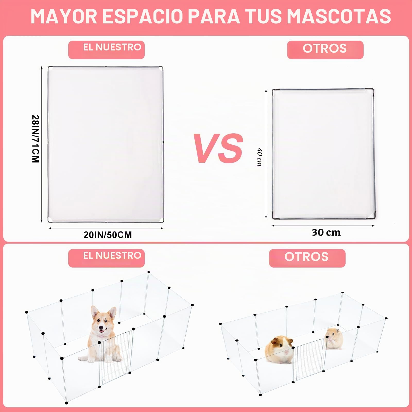 BRIAN & DANY Valla para Mascotas, Jaula para Conejos, Hámsters, Erizos, Valla para Animales Pequeños Jaula Modular, Parque con Puerta, 12 Paneles, 203 x 101 x 71 cm