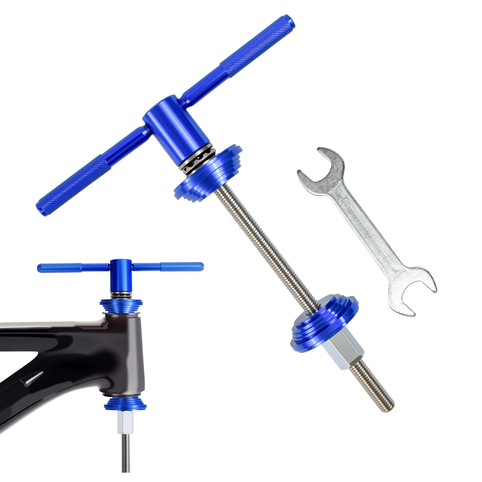 Xygobla Bike Bearing Press Tool with Spanner, General Bicycle Headset Press Tool Kit Aluminium Alloy Bearing Bike Bottom Bracket & Headset Installation Removal Kit Cycle Repair Tools Cycling Equipment