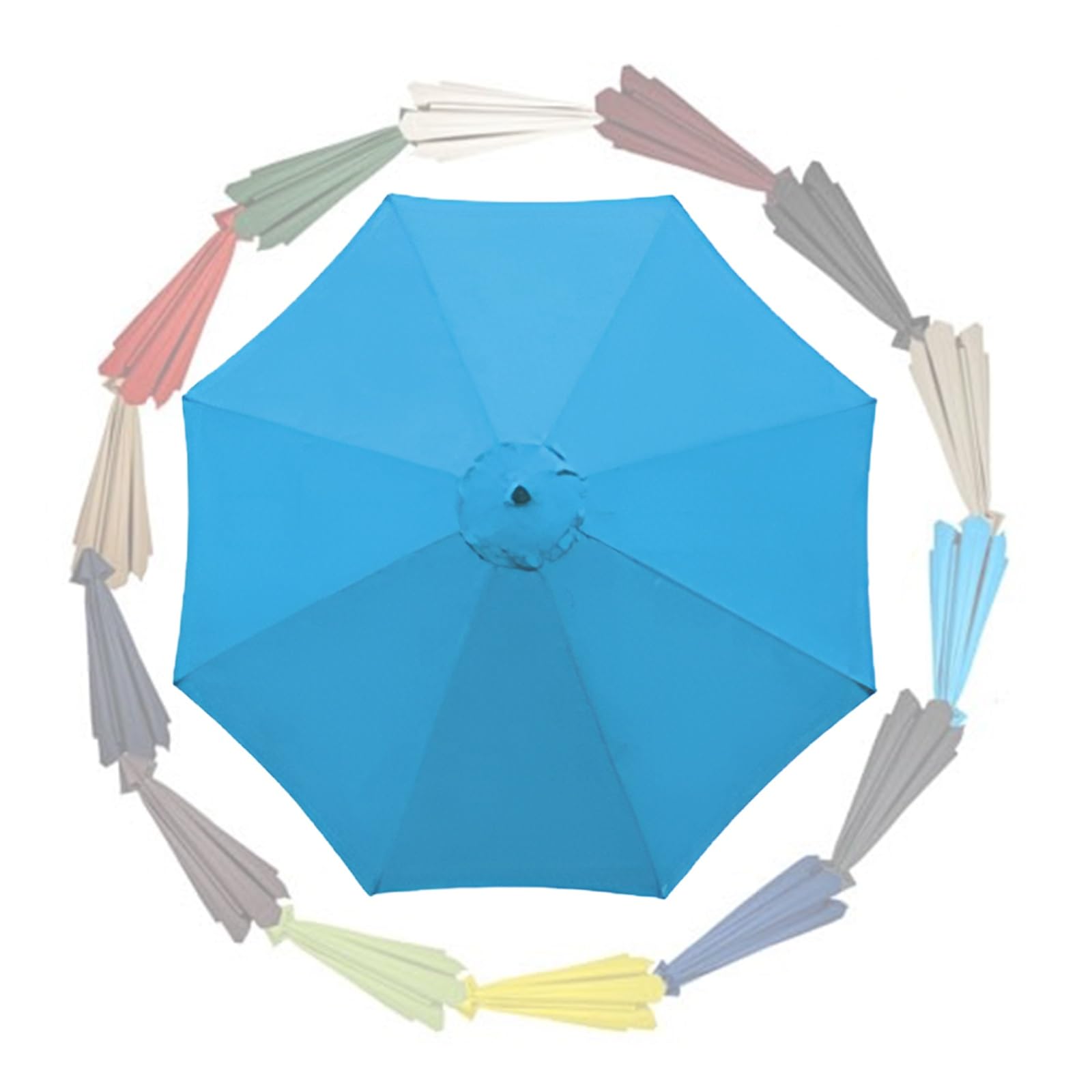 Parasol Replacement Canopy 6 Ribs/8 Ribs 2.0m 2.30m 2.50m 2.70m 3.0m 3.50m Replacement Parasol Fabric Cover For Garden Umbrella UV 50+ Waterproof(Lake blue,9.8ft (300cm)/6 Ribs)