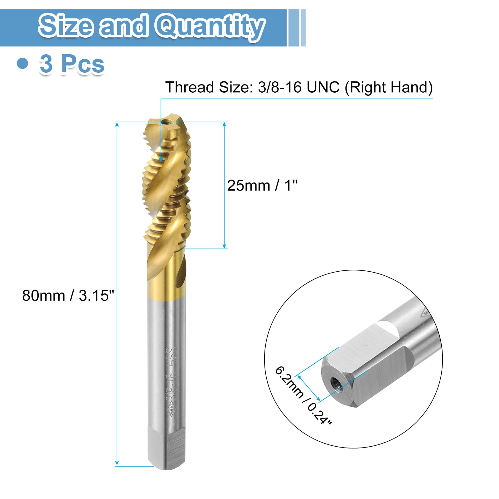 Titanium Coated Thread Taps - 3/8-16 UNC -2 Titanium Coated Thread Taps - 3/8-16 UNC -2