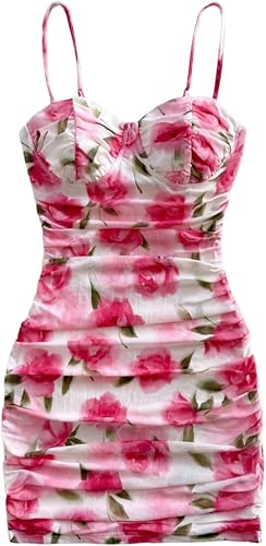 Verdusa Women's Summer Floral Dress Ruched Bodycon Night Out Gradauation Wedding