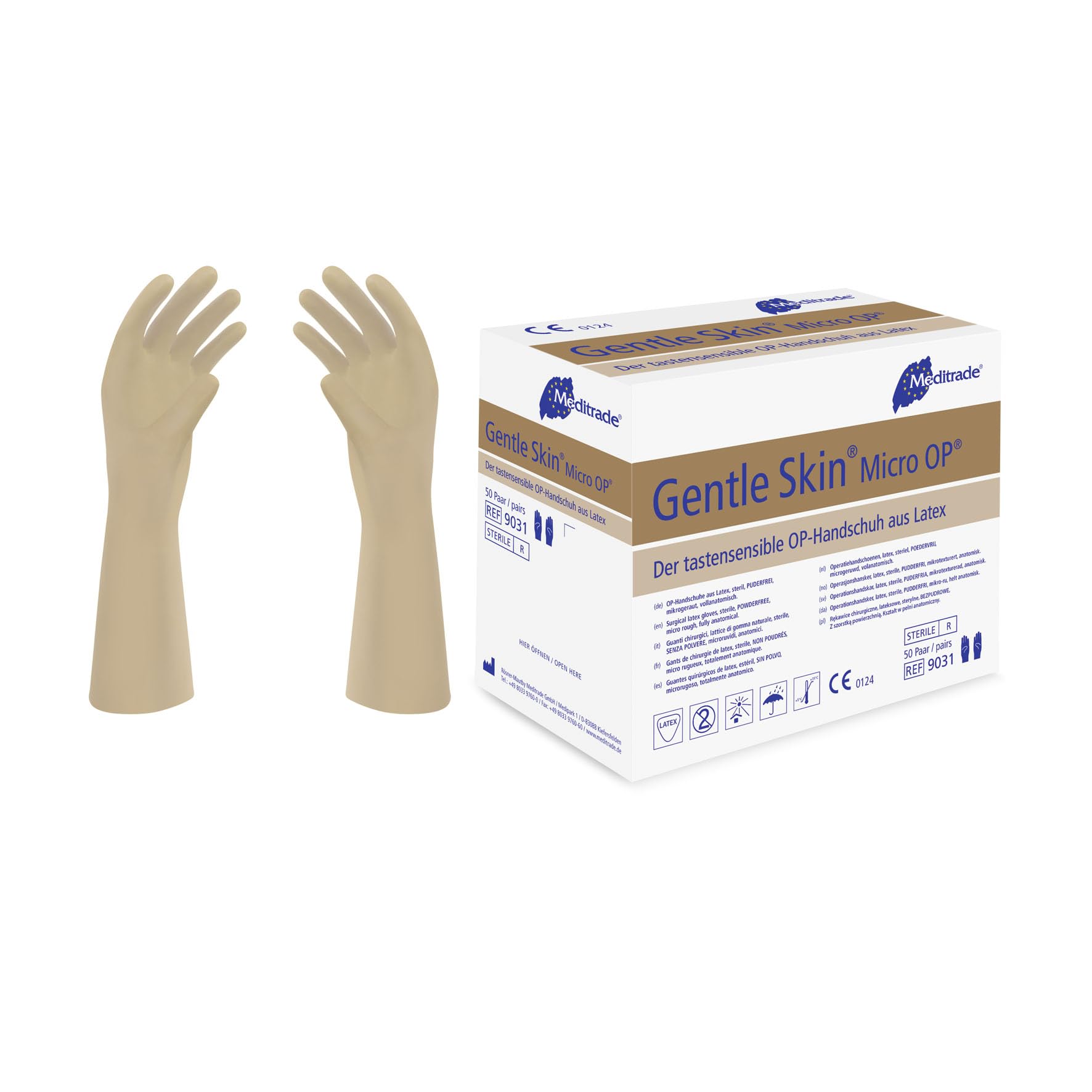 Meditrade 903175 Gentle Skin Micro Latex Tastsensible OP-Handschuh, Steril, Puderfrei, Größe 7,5 (100-er pack)