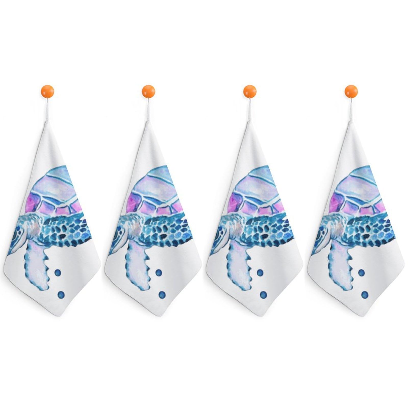 LEDFCVSU 4 Piece Hanging Hand Towels, Watercolor Sea Turtle Small Dry Hand Towel for Kitchen Bathroom