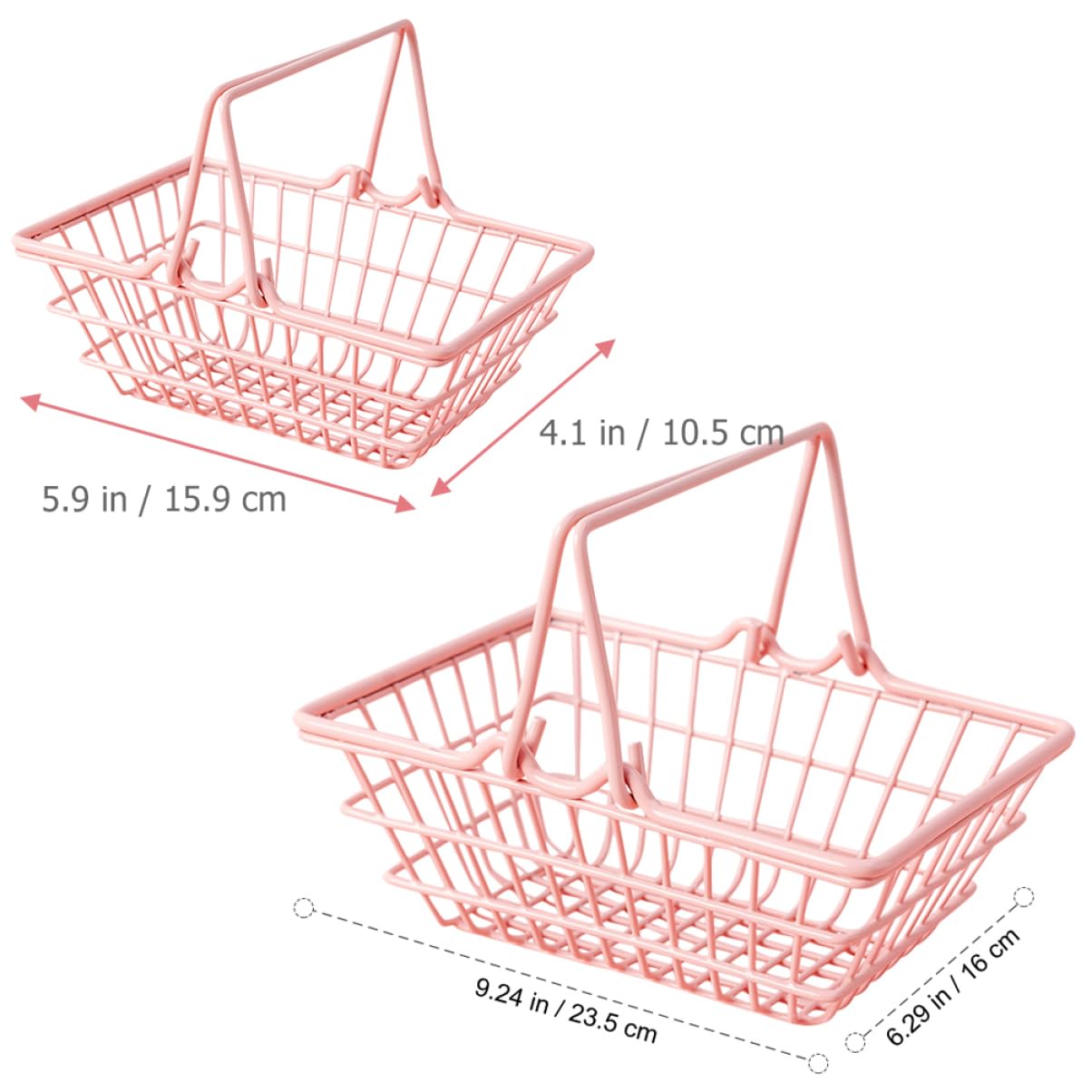 Cesta de Compra de Metal Rosa con Asa, 2 Piezas, para Artículos Varios