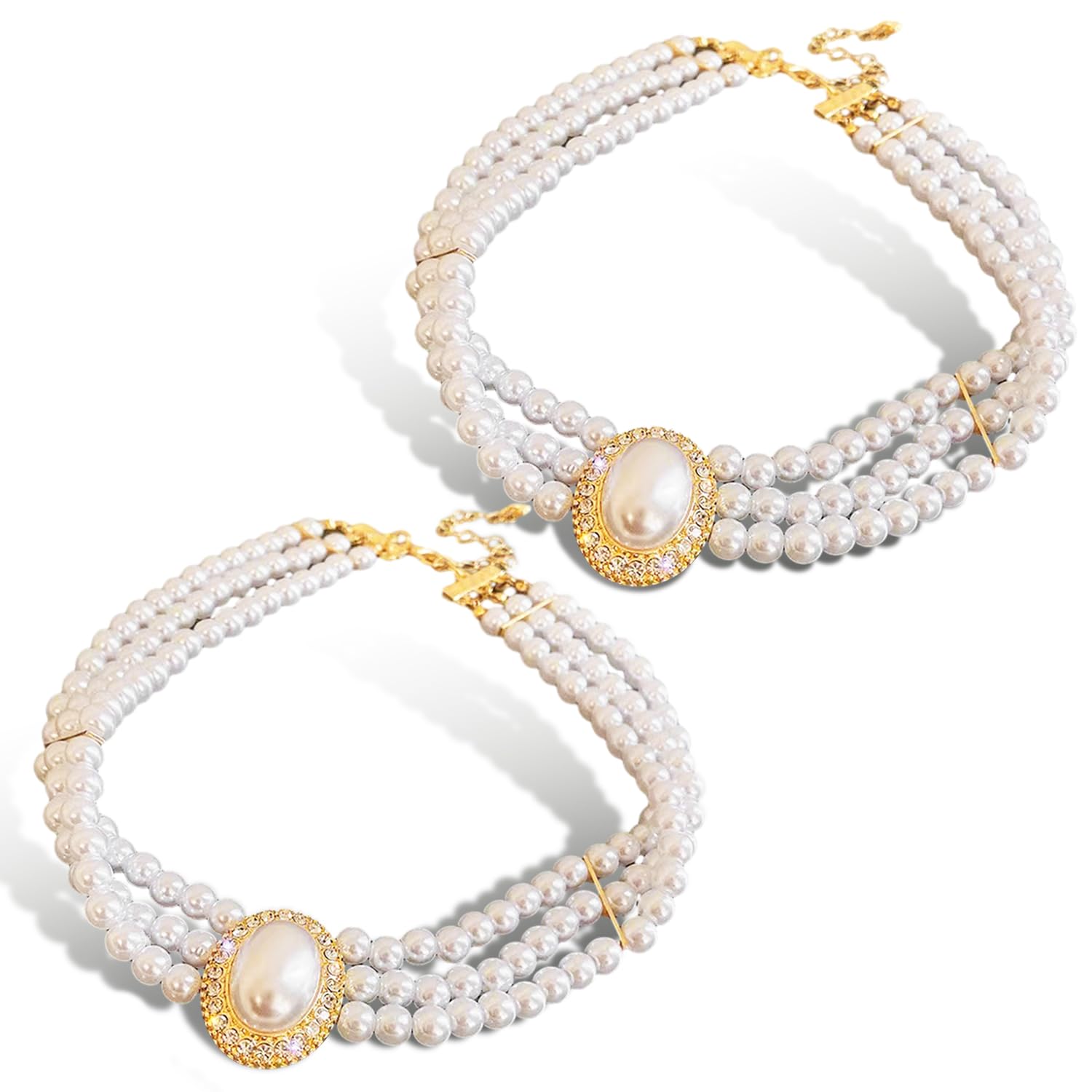 EUPSIIU2 gargantillas de cuentas de boda para mujer, perlas de imitación de 3 capas de múltiples hebras, collar de cuentas de babero, collar de clavícula para mujer, delicado collar pequeño para