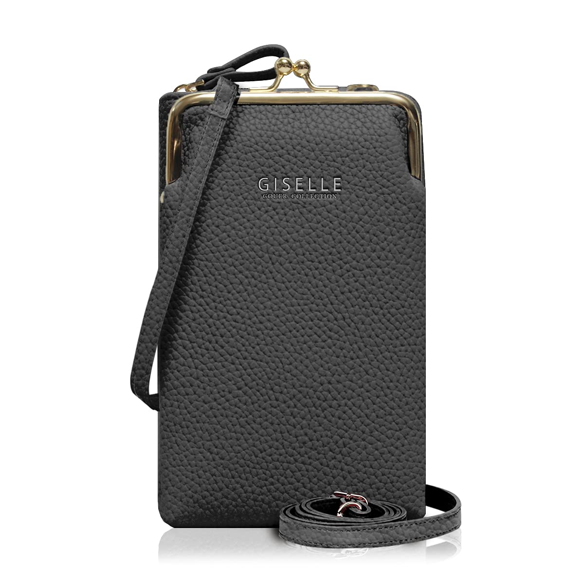 [ジゼル] スマホショルダー スマホポーチ レディース ショルダーバッグ お財布ポシェット お財布ショルダー がまぐち ポーチ 斜め掛け 長財布 軽量 カードケース レジャー 旅行 縦型 (Dark Gray/ダークグレー)
