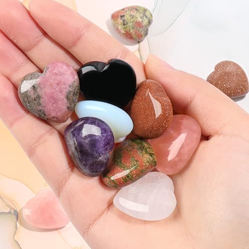 Miniatura 10 de CASMON Juego de 8 piedras naturales de obsidiana para el amor (1 pulgada), corazón de soplo de cristal de palma curativa con caja de regalo para