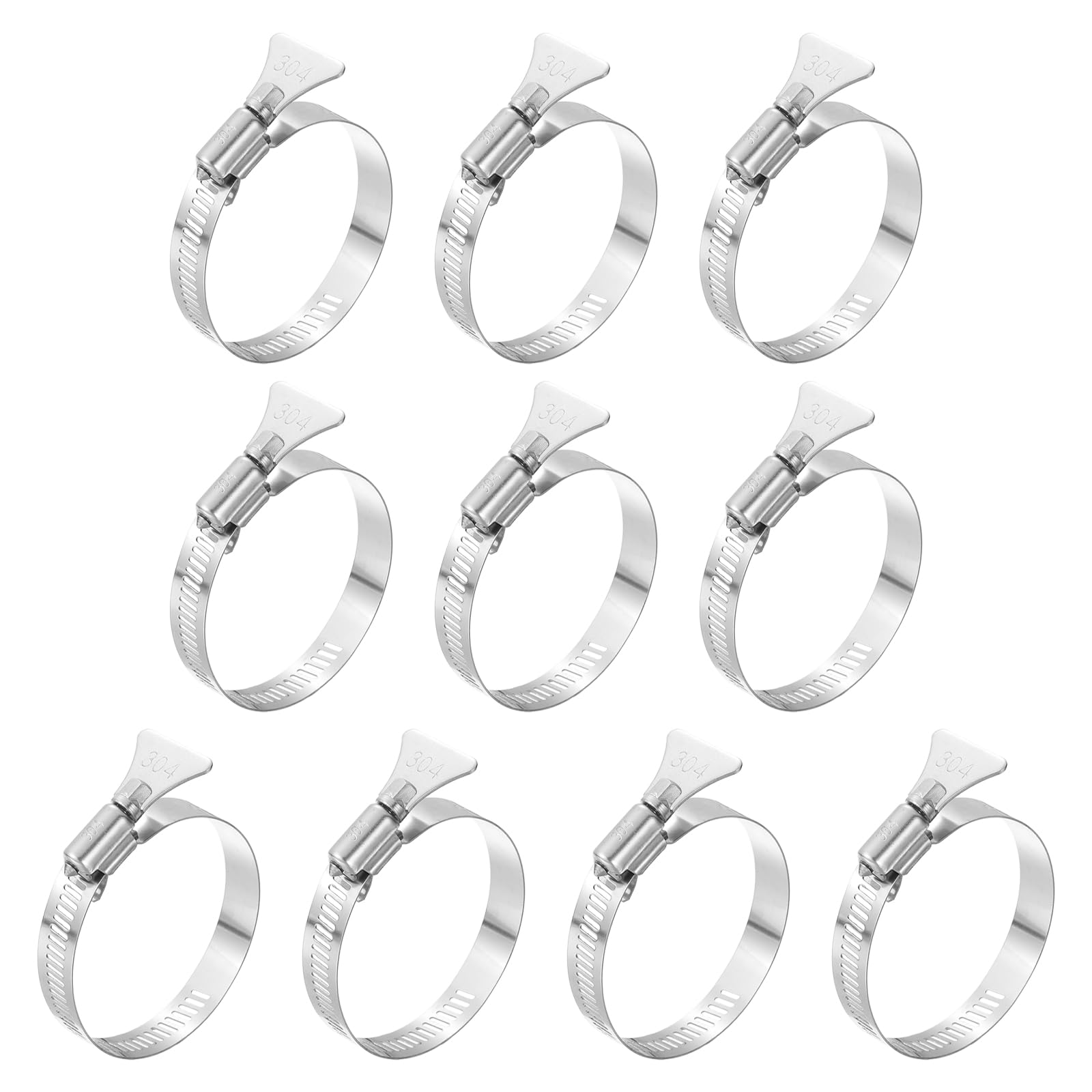 sourcing map 10pcs Hose Clamps 33-57mm(1.3"-2.2") Adjustable 304 Stainless Steel Worm Gear Hose Clips Assortment Kit for Plumbing Dryer Vent Automotive Dust Collector