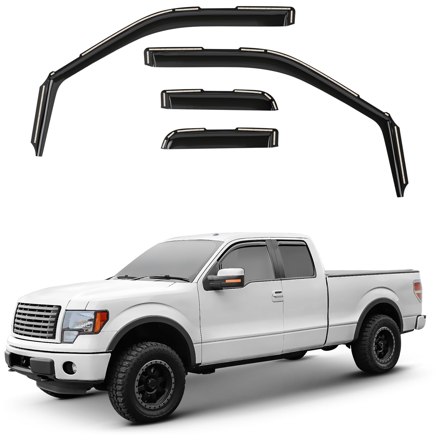 Window Deflectors Smoke Tinted in-Channel Side Window Vent Visor Deflectors Rain Guards Compatible with F-150 2004-2014 SuperCab - 4pcs. GW0130