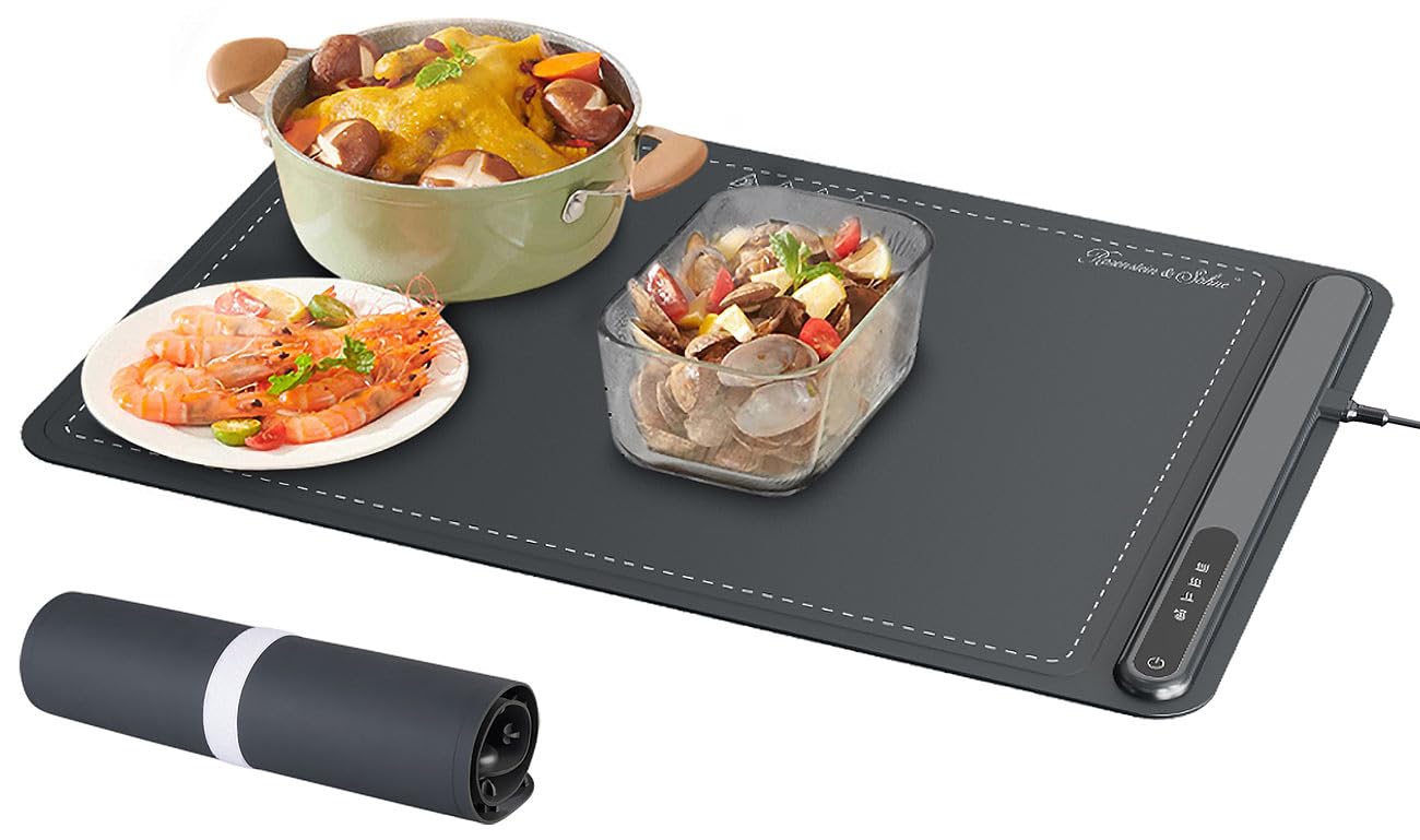 Rosenstein & Söhne Warmhaltematte: Rollbare digit. Warmhalteplatte Silikon, 55-100 °C, 61 x 40cm, 250 W (Wärmeplatte, Tellerwärmer, Tee)