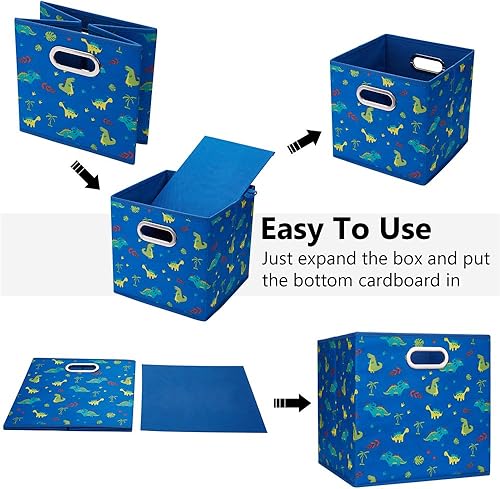 Miniatura 5 de QY-SC06-3 - Cubos de almacenamiento de tela de dinosaurio para niños de 13 x 13 x 13 pulgadas, cubos de almacenamiento de color azul marino, cajas