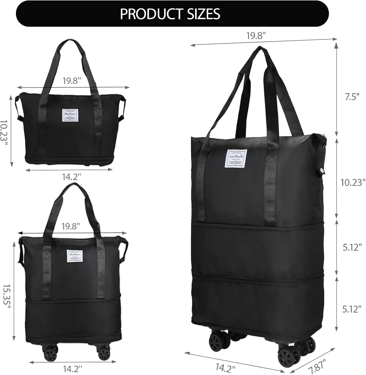 Rolling Duffle Bag with Wheels,22-42L Expandable Foldable Luggagelarge Expandable Travel rolling bag,Wheeled Travel Duffel Weekend Bags,Lightweight Carry-On Luggage for Gym, Camping, Business Trip