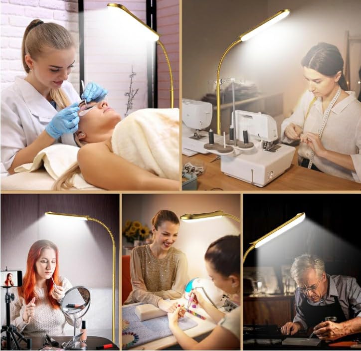 Image of marctronic Gold Floor Lamp, 18W 1800LM Bright LED Floor Lamps for Living Room Bedroom, Dimmable Timing Eye Caring Reading Standing Lamp with Remote & Works with Smart Plug