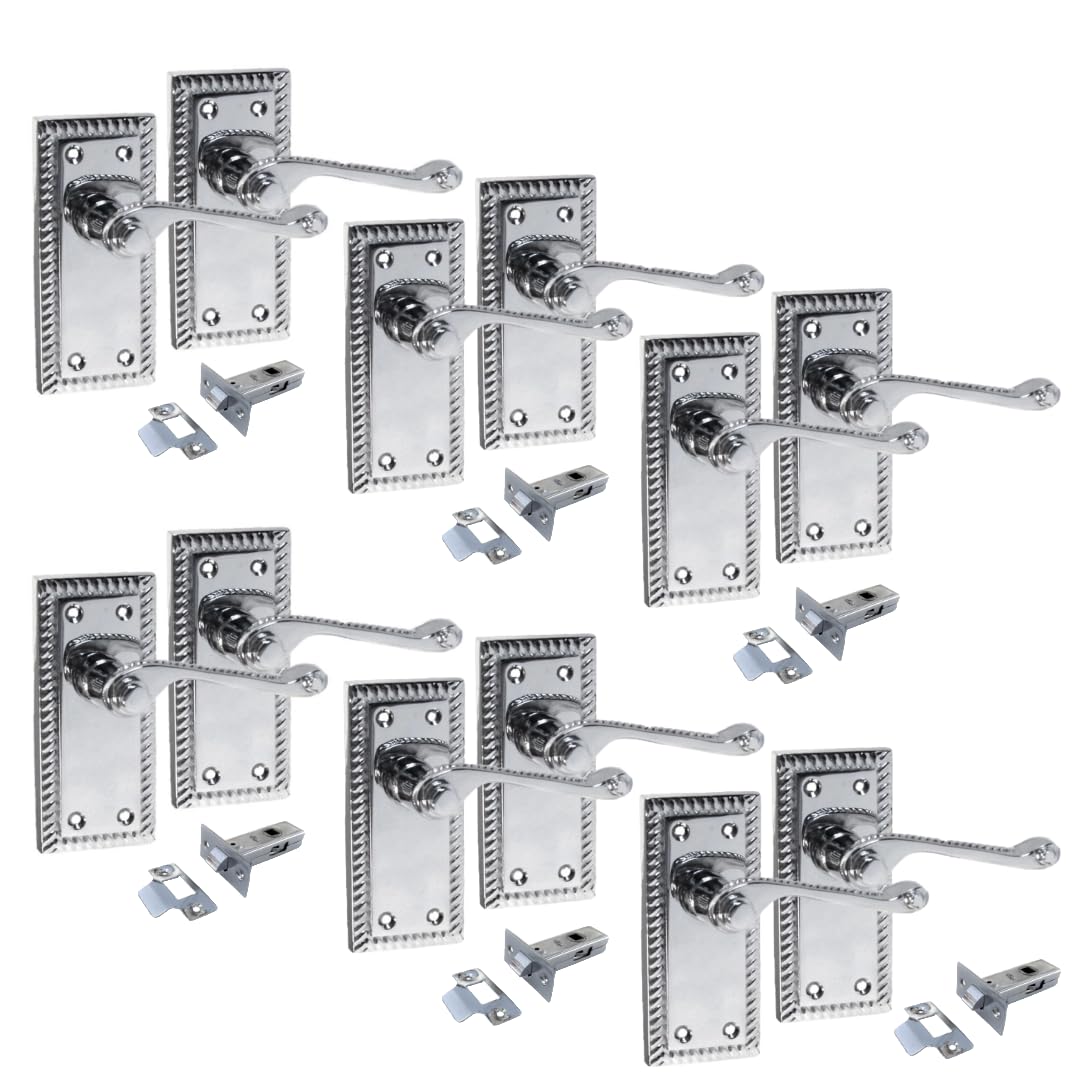 Epsom Door Handle Georgian Style Scroll Lever Set – Satin Nickel Finish – Includes Tubular Mechanism – Interior Use – 6 Pairs