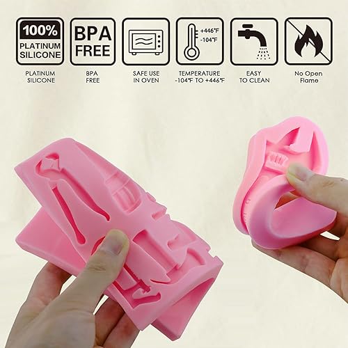 Miniatura 3 de 3 piezas de herramientas de mano moldes de fondant, mini moldes de herramientas de construcción para decoración de cupcakes de galletas de chocolate