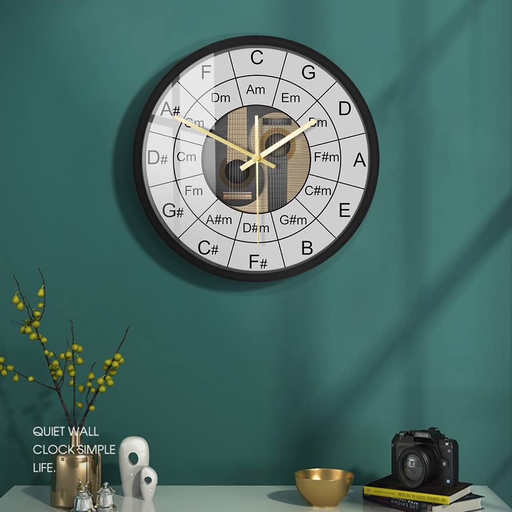 Reloj de pared musical Yin y Yang con estructura de metal, bajo acústico, gráfico del círculo de los quintos con marco de aluminio, reloj de pared regalo para bajista bajista