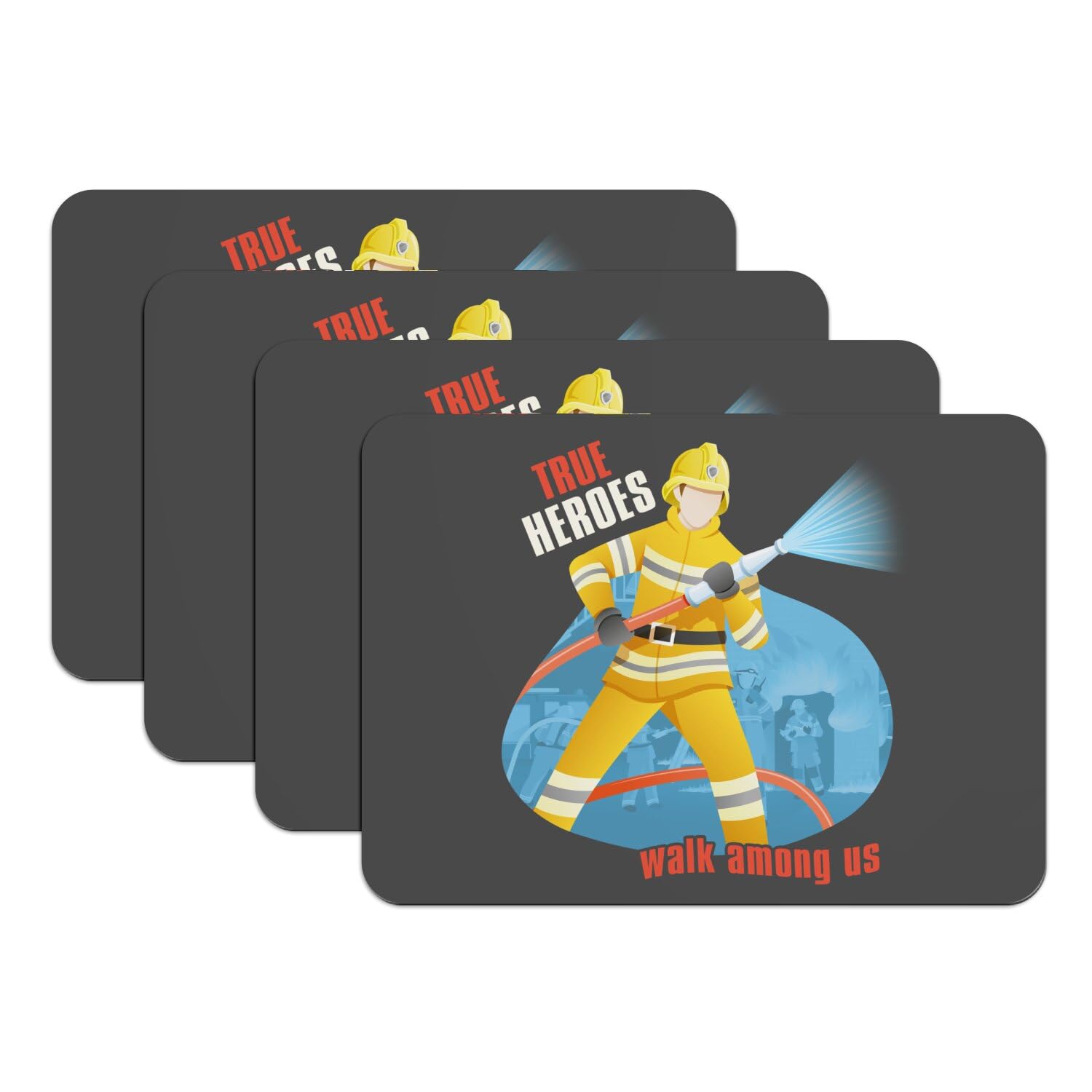 Sets de table dessous en caoutchouc noir True Heroes pompier grand format
