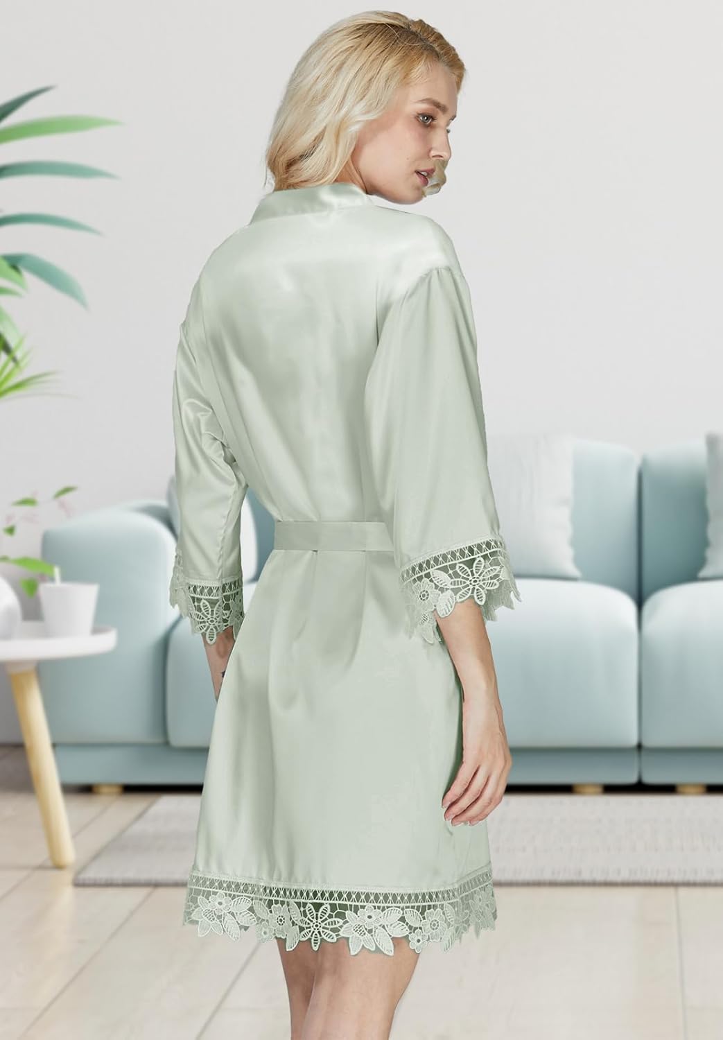 Silk Robes for Womens 2Pcs Satin Robe Kimonos Bridesmaid Bride Lace Bathrobes Sleepwear Bridal Silky Loungewear Wedding Robes - Image 2