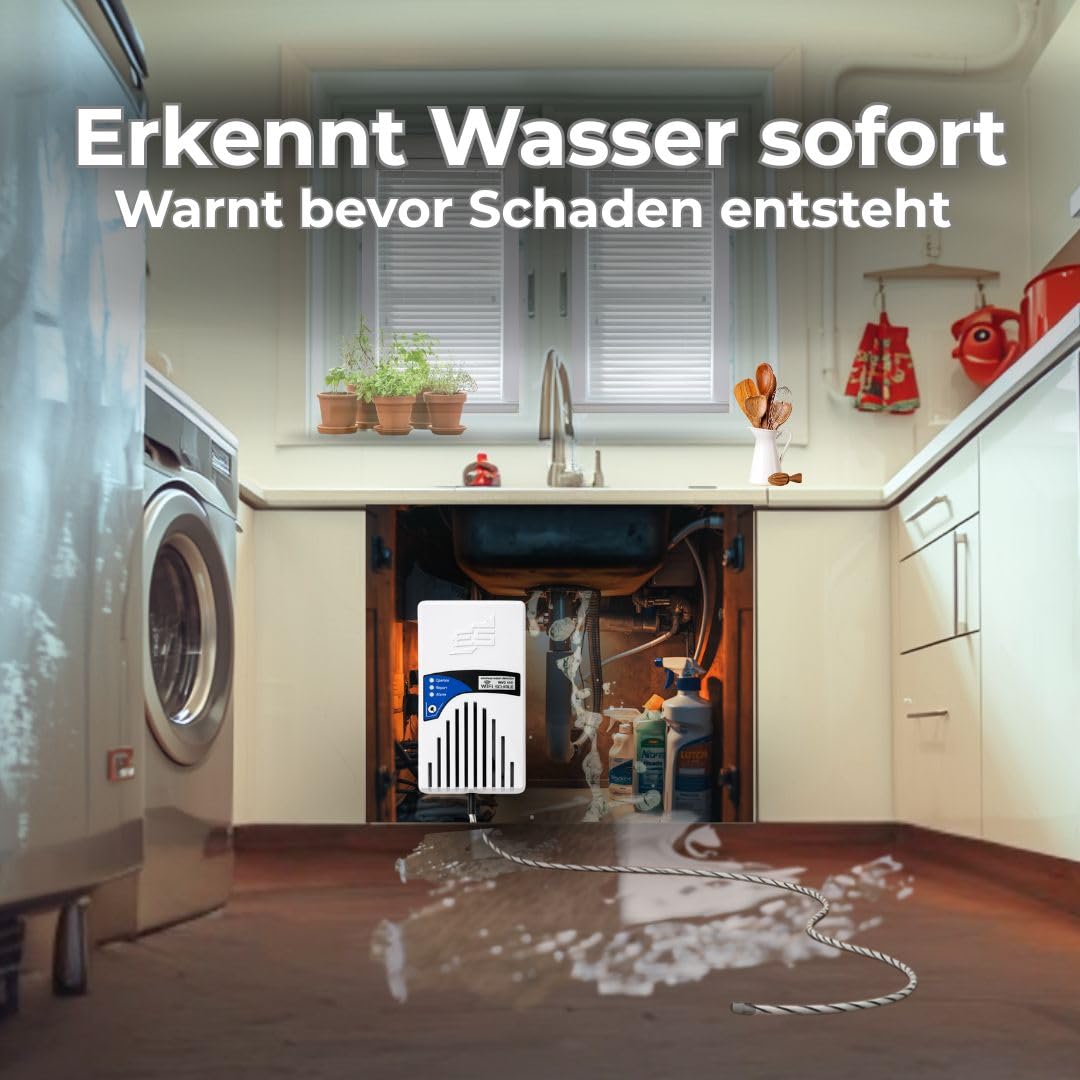 Schabus Smart-Wassermelder WWD 450 mit Sensorkabel (230V, Schuko) | Push-Nachricht via Smart-Life-App, Leckage/Wasserschutz, Für Keller, Bad, Küche, Aquarium