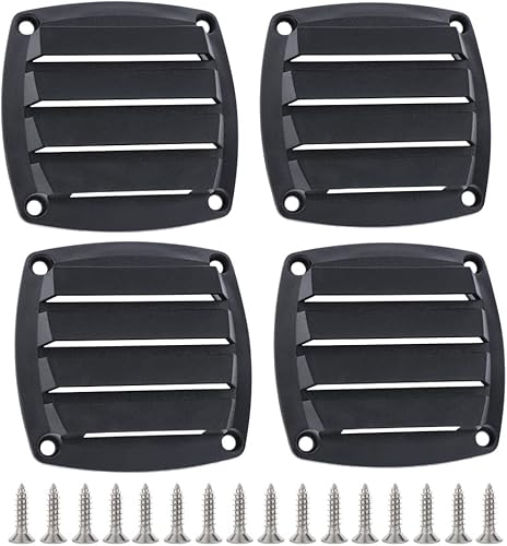 VTurboWay 4 piezas de rejilla de plástico a ras de ventilación, ventilación de barco marino, 2-34 pulgadas, negro, tornillos de instalación gratuitos