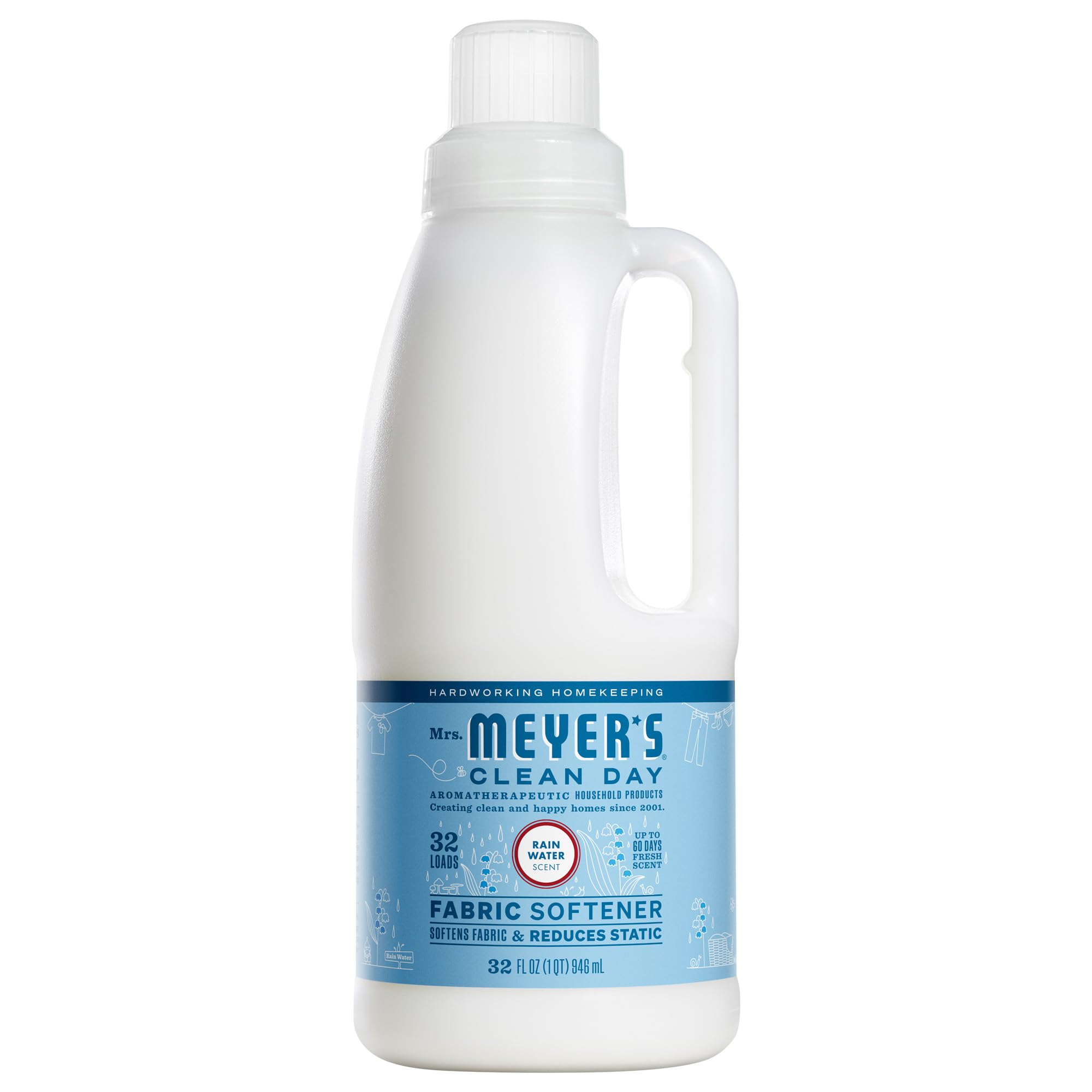 MRS. MEYER'S CLEAN DAY Liquid Fabric Softener, Infused with Essential Oils, Paraben Free, Rain Water Scent, 32 oz (32 Loads)