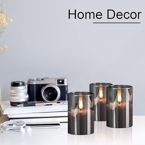 Miniatura 7 de Paquete de 6 velas de vidrio sin llama con control remoto, velas de cera real, velas LED eléctricas parpadeantes, velas de pilar sin llama para