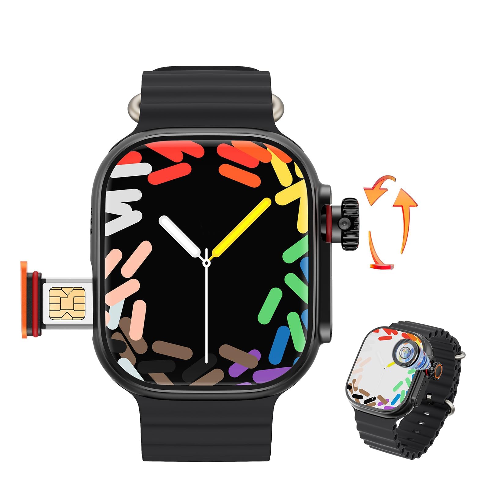 Yuxyiony 4G LTE Cellular Smartwatch for iPhone and Android,GPS Positioning Heart Rate Sleep Blood Pressure Monitor, 180°Rotating Camera,5G Call Smart Watches for Women Men with Sim Card