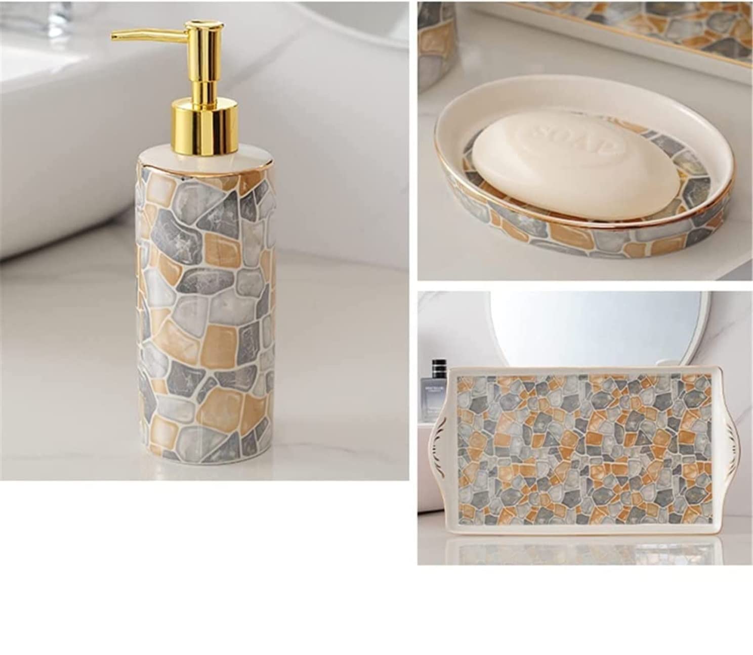 Badezimmer Set Leichtes Luxus-Mundwasser Cup Tooth Badezimmer Fünfteiliges Badezimmerzubehör Nordic Ceramic Bathtoom Set Dekoration Organizer(A,5pcs)