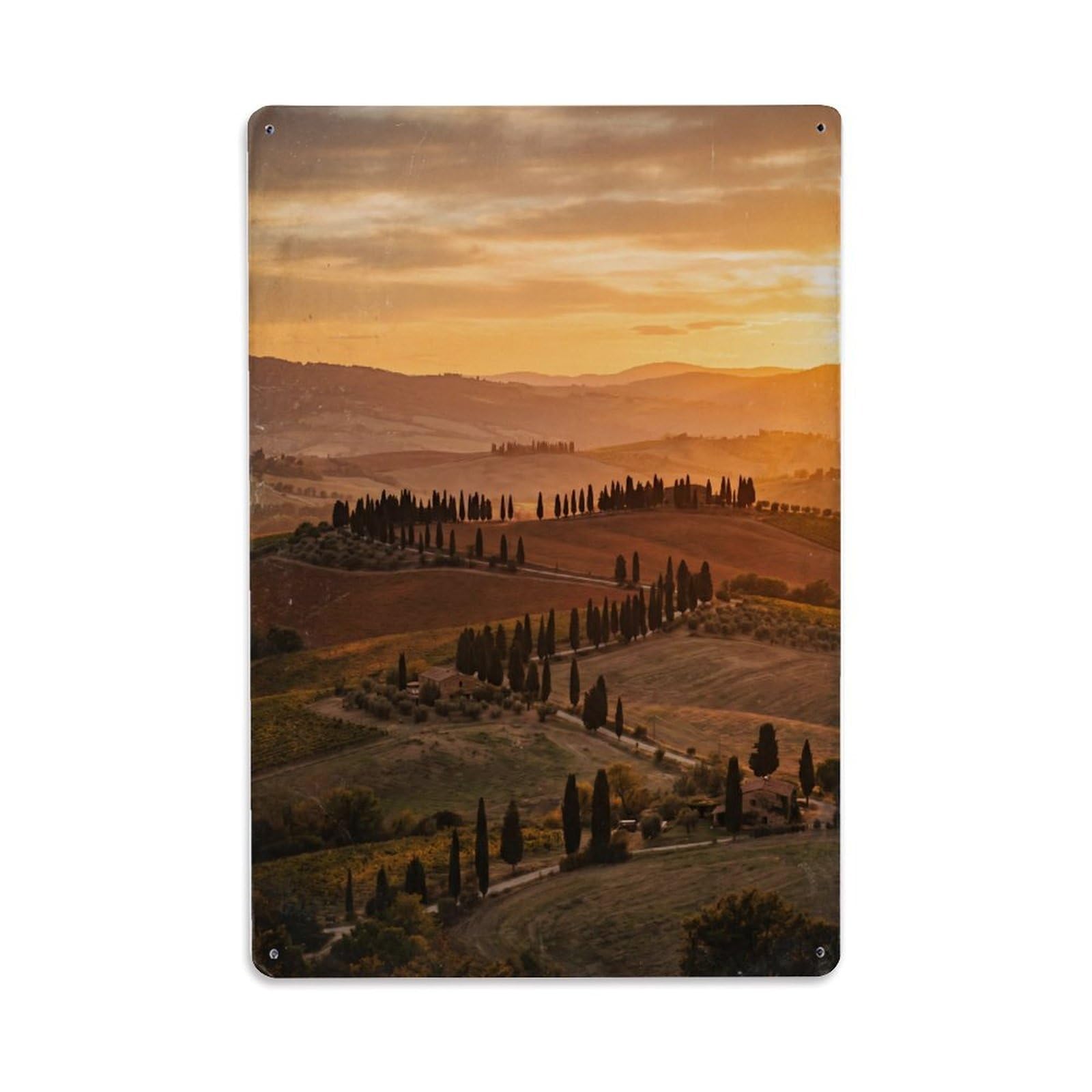 Tuscan Vineyard Kitchen Landscape Metal Tin Sign Plaque Wall Decor for Cafe, Club Bar, Office, Home Garden Metal Poster 8x12Inch