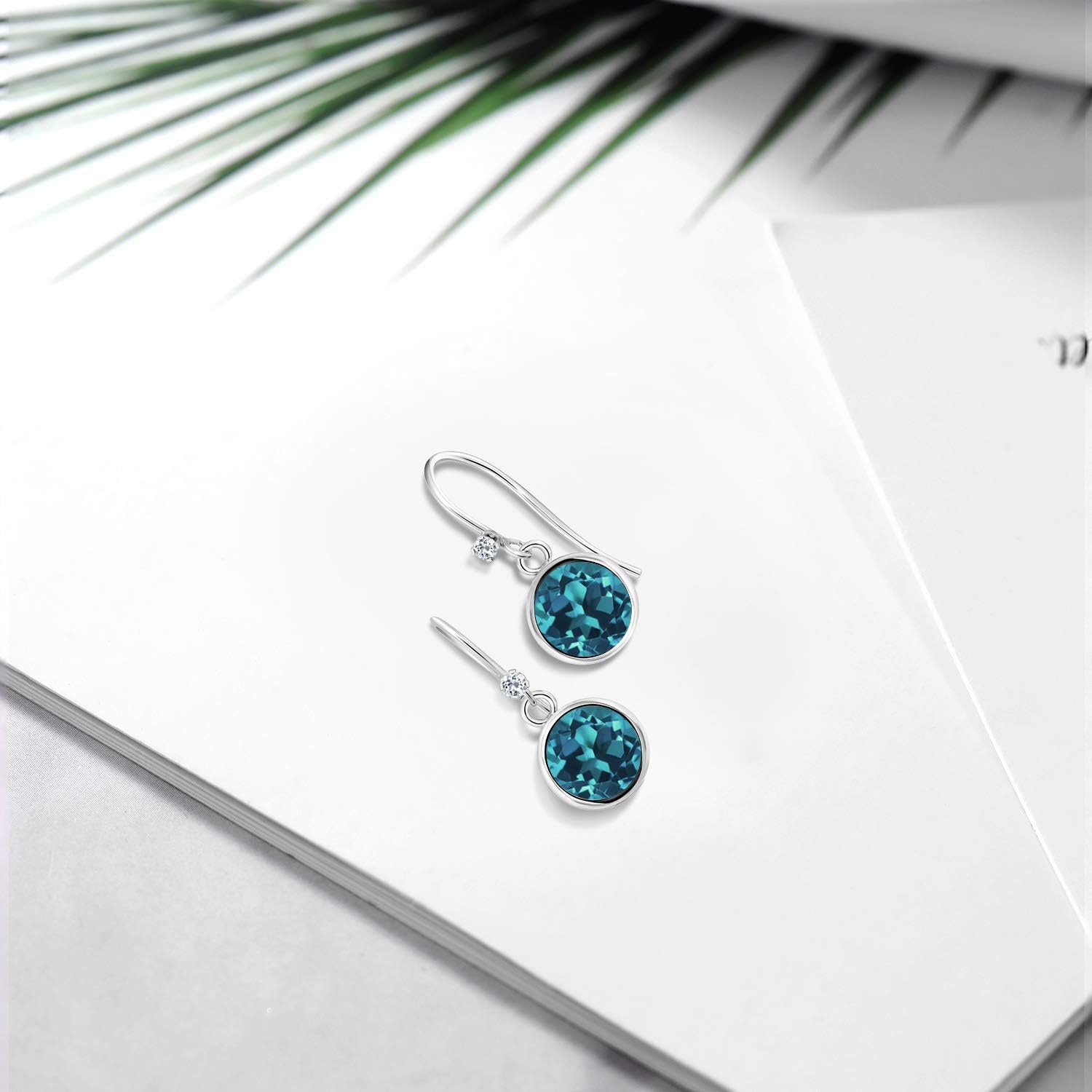 Gem Stone King 925 Sterling Silver London Blue Topaz White Topaz 925 Sterling Silver Dangle Earrings For Women (2.22 cttw, Round 6MM)