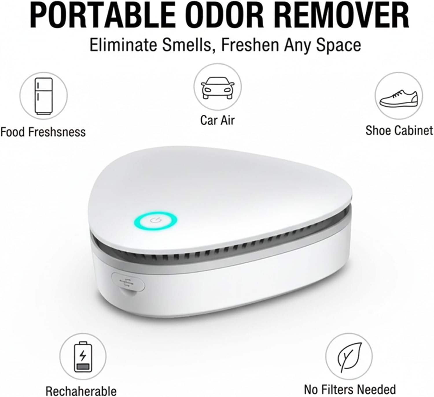 Portable Odor Remover Machine, Odor Remover Machine for Smoke Smell, Air Purifier for Home, Air Ionizers, Rechargeable & Quiet Odor Remover for Home, Car, Refrigerator, Shoe Cabinet,Cat litter (2)